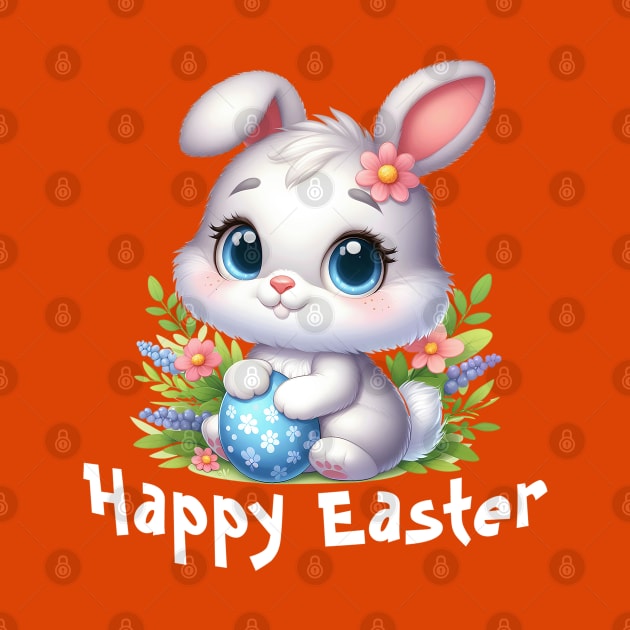 Cute White Easter Bunny with Blue Egg by Gear 4 U