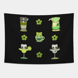 cat racoon boba tea Set Kawaii Drinks Stickers green drinks Tapestry