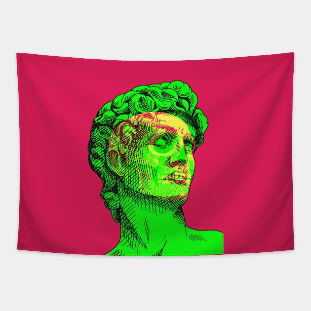 David Skull Interactive Magenta&Green Filter T-Shirt #2 By Red&Blue Tapestry by RedAndBlue