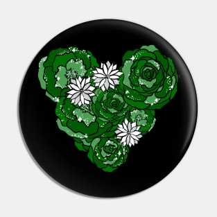 Green Heart of Roses and Daisies Pin