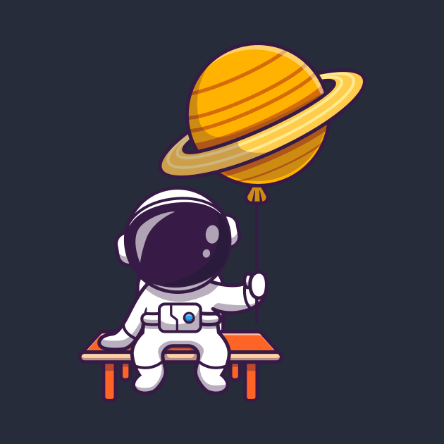 Cute Astronaut Sitting And Holding Planet Balloon Cartoon by Catalyst Labs