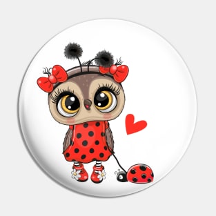Cute fashion owl with a ladybug on a leash Pin