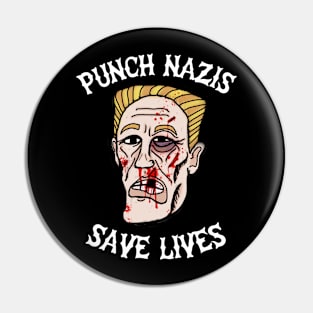 Punch Nazis Save Lives (White Text) Pin