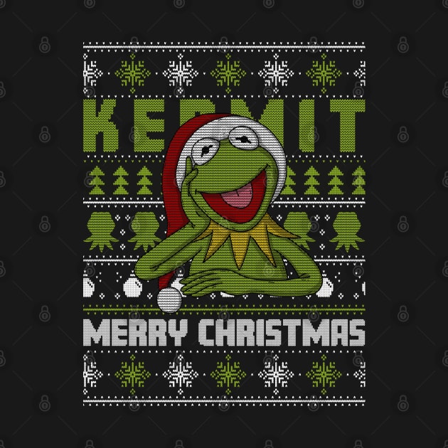 Kermit Merry Christmas Ugly Sweater Pattern by Luna Illustration