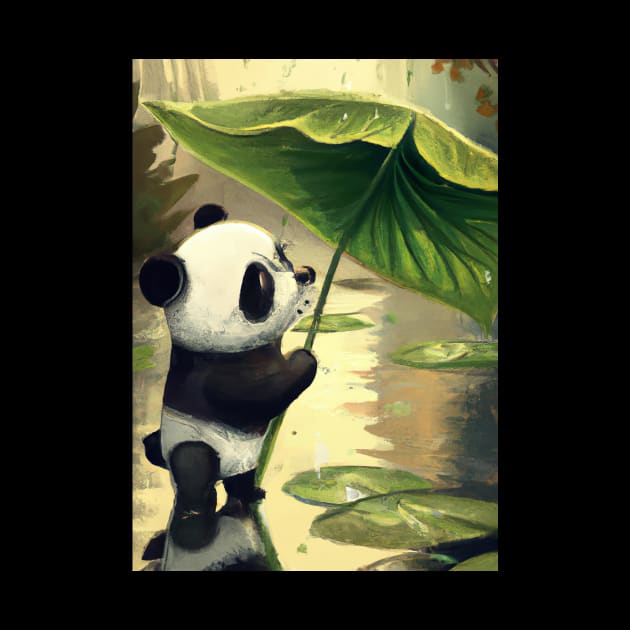 Panda with Leaf Umbrella by maxcode