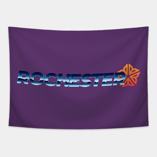 Officially Licensed Chrome Retro Rochester Logo Tapestry by patrickkingart