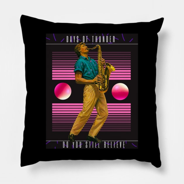 Days Of Thunder Pillow by VHS Neon Dreams