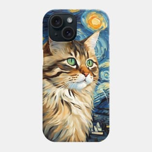 Cute Siberian Cat Breed Painting in a Van Gogh Starry Night Art Style Phone Case