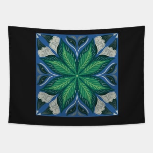 Green Leafy Mandala Tapestry