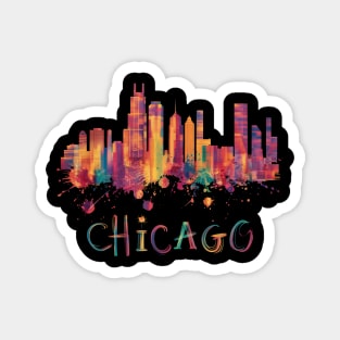 Chicago Skyline Cityscape Watercolor Chicago Flag Illinois Magnet