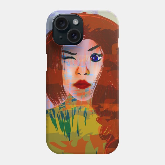 winking girl with brown hair Phone Case by Salma Ismail