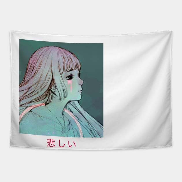 Sad Girl Vaporwave Aesthetic Tapestry by onlyheaven