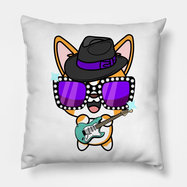 Cute Corgi jamming on the guitair Pillow by Pet Station