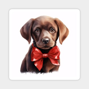 Cute Adorable Chocolate Labrador Retriever Puppy Dog Wearing a Red Bow Tie Magnet