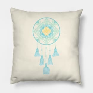 teal and yellow dreamcatcher Pillow