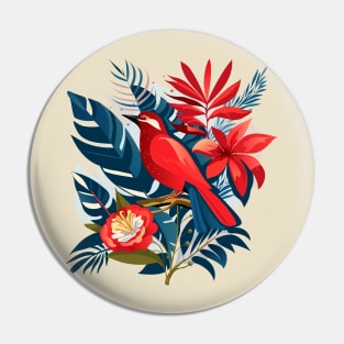 Red bird and exotic flowers Christmas decoration floral Boho chic design Pin