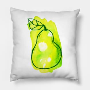 Green Yellow Watercolor Pear Pillow