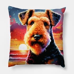 Airedale Terrier Sunset Pillow