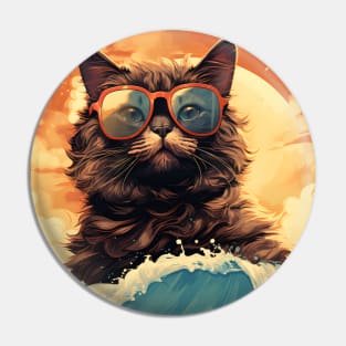 1980's Surf Cat - Retro Vintage Beach Vibes Pin