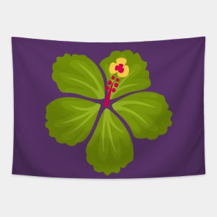 Green Hand Drawn Hibiscus Flower Tapestry