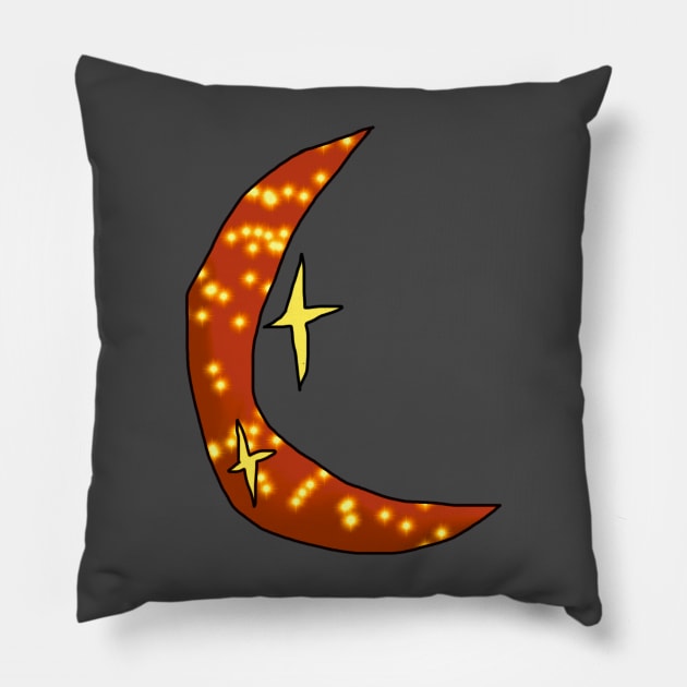 Crescent Orange Sparkly Moon Pillow by Usagicollection