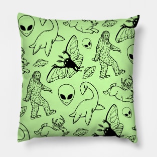 Cryptid Illustration On Green Background Pillow