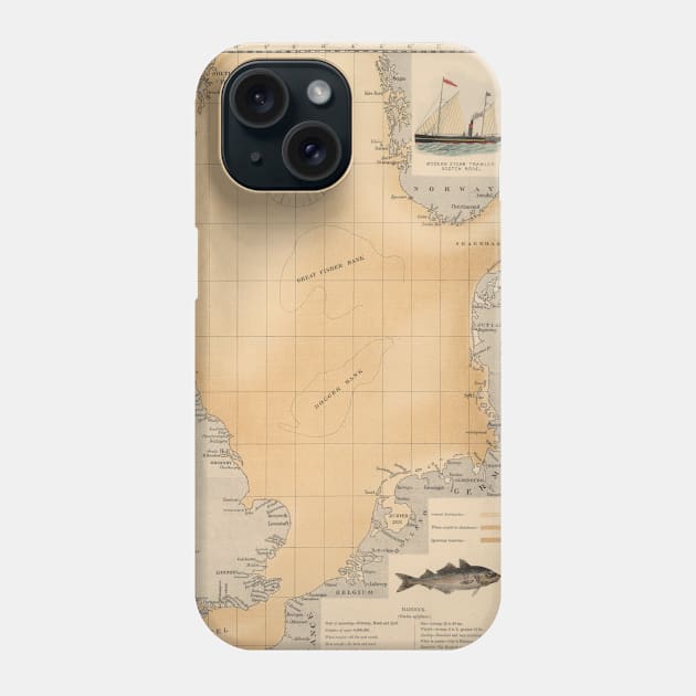 Old English Channel Haddock Concentration Areas Map (1883) Vintage England Fisherman Atlas Phone Case by Bravuramedia