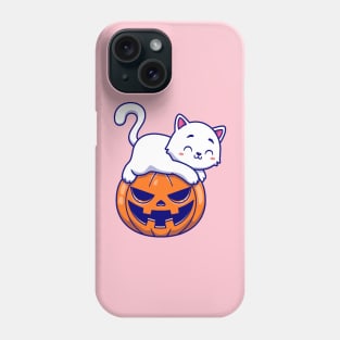 Cute Cat Laying On Pumpkin Halloween Cartoon Phone Case