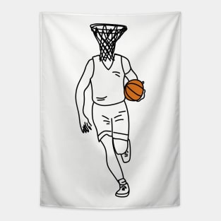 Basket Head, basketball player drawing with a hoop for a head! Tapestry