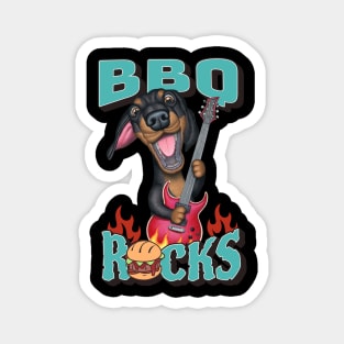 Cute Barbeque Rocks with dachshund doxie dog playing guitar tee Magnet