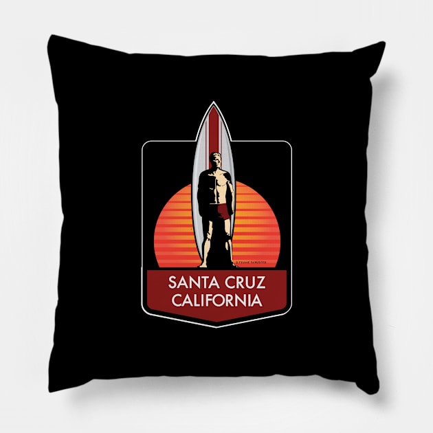 Santa Cruz Logo Surfer Statue Pillow by PauHanaDesign