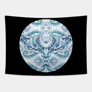 Lily, Leaf & Triangle Pattern - blues Tapestry