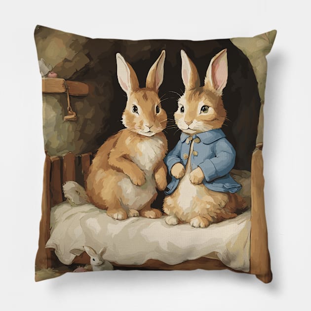 Whimsical Bunnies Pillow by Souls.Print