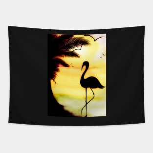 golden sunset palm tree flamingo Tapestry