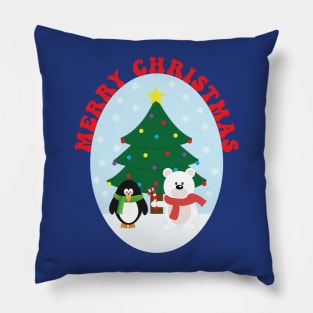 Merry Christmas Cute Penguin and Bear Pillow