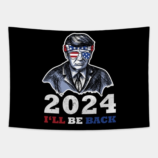 Trump American Flag Sunglasses 2024 I'll Be Back Tapestry by jodotodesign