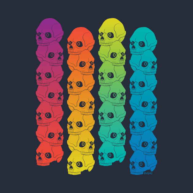 Rainbow Stacked Skull Pillars in a Pop Art Style Pattern by RYSHU 