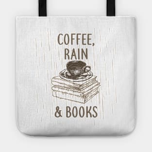 Coffee, Rain & Books -coffee graphic tee Tote