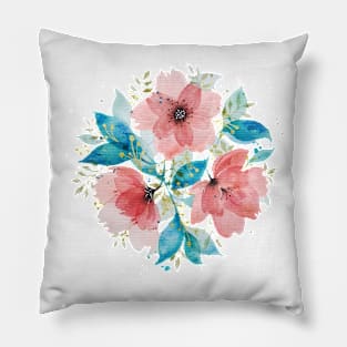 Watercolor Pink and Turquoise Botanical Arrangement 3 Pillow