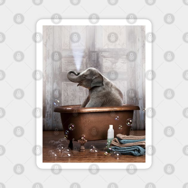 Elephant in a Bathtub Magnet by DomoINK