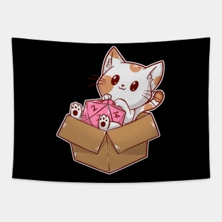 Cat in Box With D20 Dice Tapestry