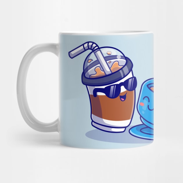 Cute Ice Coffee With Hot Coffee Cartoon - Cute Ice Coffee With Hot Coffee  Cartoon - Mug