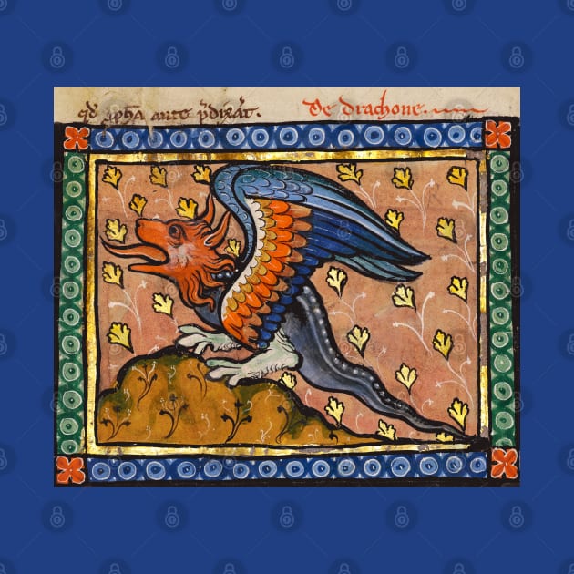 MEDIEVAL BESTIARY, DRAGON ,Gold Leaves, Blue Orange Colors by BulganLumini