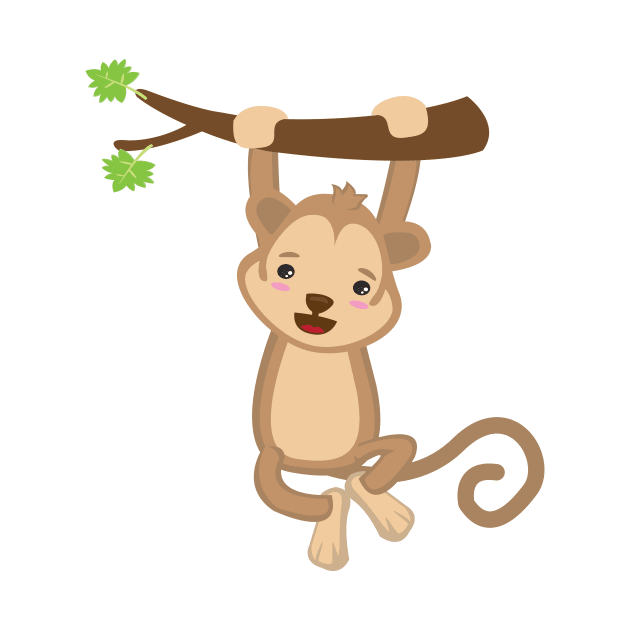 Cute kawaii monkey on tree design by Uncle Fred Design