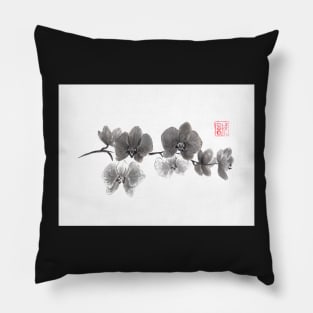 Curious orchid sumi-e painting Pillow