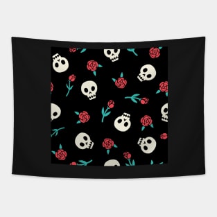 Red Roses and Skulls Halloween Pattern Tapestry