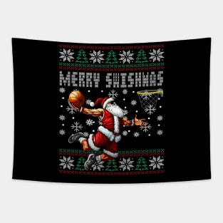 Merry Swishmas Ugly Christmas Basketball Christmas Tapestry