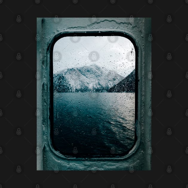 Norwegian Fjord During Winter Photographed Through Wet Ferry Window by visualspectrum