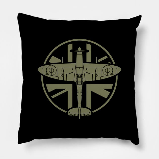 RAF Spitfire WW2 Fighter Plane Union Jack Flag Pillow by SilverfireDesign