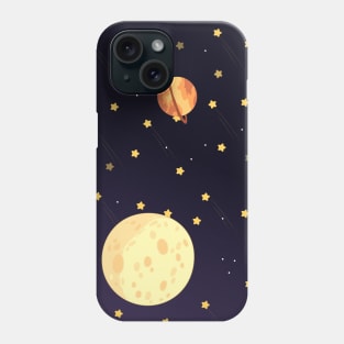 pattern space planets and stars blue and yellow sticker Phone Case